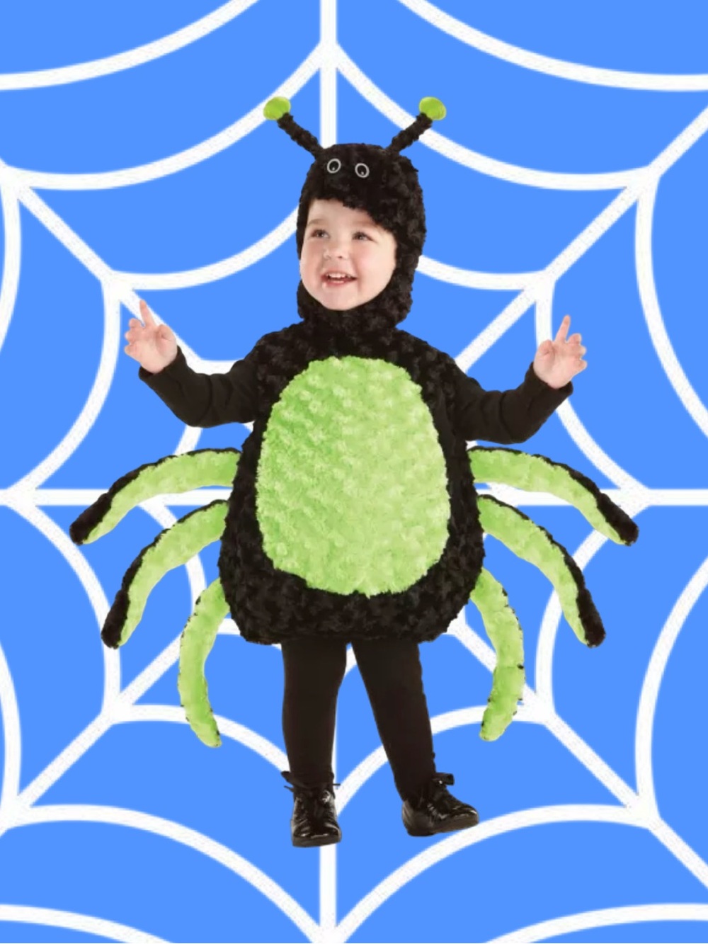 Spirit Green and Black Fuzzy Spider Kids Costume Size 2-4T